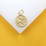 18K Gold Filled Coin Disc Medallion Zodiac Horoscope Charm Pendant