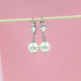 18K Rhodium Filled Synthetic Pearl Dangle Drop Hoop Earrings (L54)