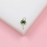 18K Gold Filled Enamel Green Palm Tree Pendant Charm