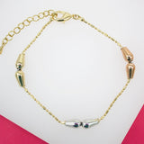 18K Gold Filled Designed Ball Bar Bracelet With Three Toned Beads