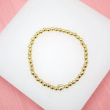 18K Gold Filled 4mm Gold Elastic Bead Bracelet With HEART Charm (I48)