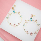 18K Gold Filled Hoop Dangle Earrings With Multicolor CZ Stones (K87)