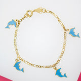 18K Gold Filled Dangle Enamel Dolphin Charm Bracelet