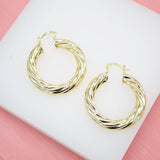 18K Gold Filled Thick Twisted Hoops French Hook Lever Back Earrings (K35)