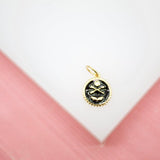 Round Enamel Arrows Wings Coin Charm With CZ Stone (A57A)