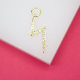 18K Gold Filled Micro CZ Pave Lightning Bolt Pendant Thunder Charm (A161)