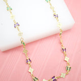 Multicolor CZ Butterfly & Flower Charm Link Necklace (L234)