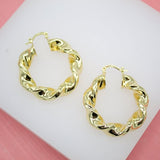 18K Gold Filled Thick Twist Hoops French Hook Lever Back Earrings (K36)