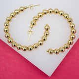 18K Gold Filled Round Golden Beaded Open Hoop Stud Earrings (K51)