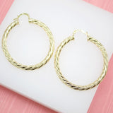 18K Gold Filled 4mm Thick Round Twisted Hoops Lever Back Earrings (J121-122)