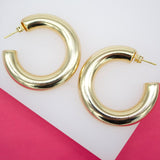 18K Gold Filled 7mm Chunky Thick Open Hoop Stud Hoops Earrings (J62)(J63)