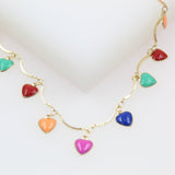 18K Gold Filled Enamel Dangle Heart Link Choker Necklace (G54)