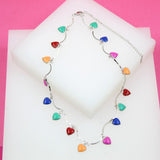 18K Gold Filled Enamel Dangle Heart Link Choker Necklace (G54)