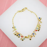 18K Gold Filled Half Bead Multi Color Chain Charms Bracelet
