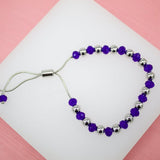 18K Rhodium Filled Pink, Violet Gemstone Beaded Natural Stone Adjustable Bracelet