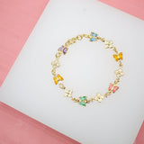 Multi-Color Butterfly Dainty Charm Bracelet With Flower Charms (I211)