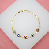 18K Gold Filled Multi Color Evil Eye Gucci Mariner Link Chain Bracelet (I212)