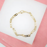 18K Gold Filled 5mm Designed Paper Clip Link Bracelet (I349)