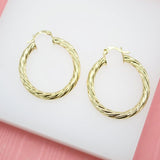 18K Gold Filled 4mm Thick Round Twisted Hoops Lever Back Earrings (J121-122)