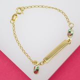 Gold Filled Vintage Enamel flower Dangle Charm Bracelet With Plate