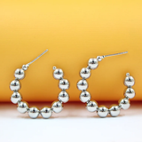 Gold Beaded Open Hoop Earrings (K104)