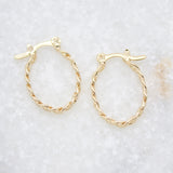 18K Gold Filled 3mm Oval Curb Cuban Designed Hoops Lever Back Hoop (K203)
