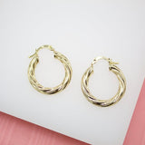 18K Gold Filled 4mm Thick Round Twisted Hoops Lever Back Earrings (J121-122)