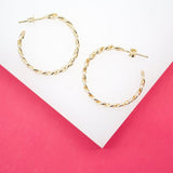 18K Gold Filled 5mm Slim Curb Cuban Open Hoops(K199)
