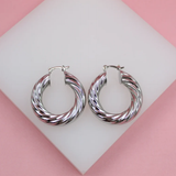 8mm Twisted Textured Hoops Lever Back Earrings (J109)