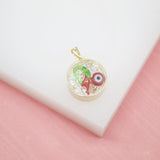 18K Gold Filled Cylinder Pendant With Evil Eye (A50)