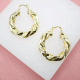 18K Gold Filled Twisted Thick Leverback Hoop Earrings (K25-27)
