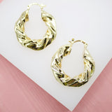 18K Gold Filled Twisted Thick Leverback Hoop Earrings (K25-27)