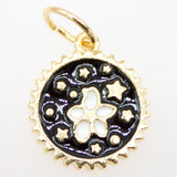 Round Enamel Star Constellation Charm Coin With CZ Stone