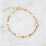 Three Tones 3mm Heart Flat Mariner Chain Bracelet (I121)