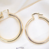 18K Gold Filled 5mm Thick Chunky Lever Back Hoop Earrings (J11)