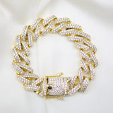 14mm Cuban Curb Chain Bracelet With Clear CZ Stones (I289)