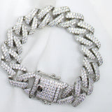 14mm Cuban Curb Chain Bracelet With Clear CZ Stones (I289)