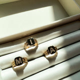 Thick Brick Letter Ring With Zirconia Stones (D77)