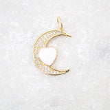 18K Gold Filled CZ Crescent Moon With Enamel Heart Pendant