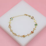 Multi-Color Butterfly Dainty Charm Bracelet With Flower Charms (I211)
