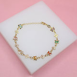 Multi-Color Butterfly Dainty Charm Bracelet With Flower Charms (I211)