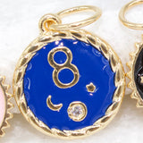 Blue Enamel 8 Eight Star Crescent Moon Custom Charm Coin With CZ Stone
