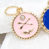 Round Enamel Arrows Wings Coin Charm With CZ Stone (A57A)