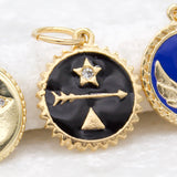 Enamel Star Arrow Triangle Coin With CZ Stone Charm (A68B)