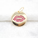 18K Gold Filled Lipstick Lips Kiss Pendant Love Charm With CZ Stones (A150)