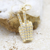 18k Gold Filled Peace Hand Sign With CZ Cubic Zirconia Stones