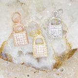 18K Gold Filled CZ Lock Charm Pendant