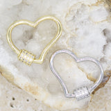 18K Gold Filled Heart Shaped Carabiner Lock Screw in Clasp With CZ Stones (XX14)