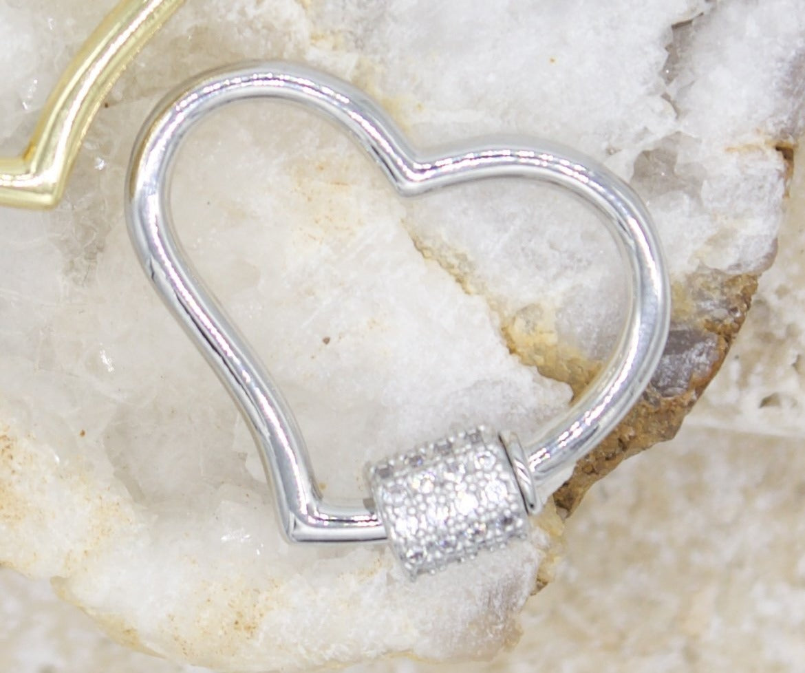 18K Gold Filled Heart Shaped Carabiner Lock Screw in Clasp With CZ Stones (XX14)