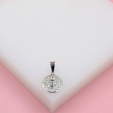 18K Rhodium Filled Anchor Coin Textured Medallion Pendant Charm (A226)